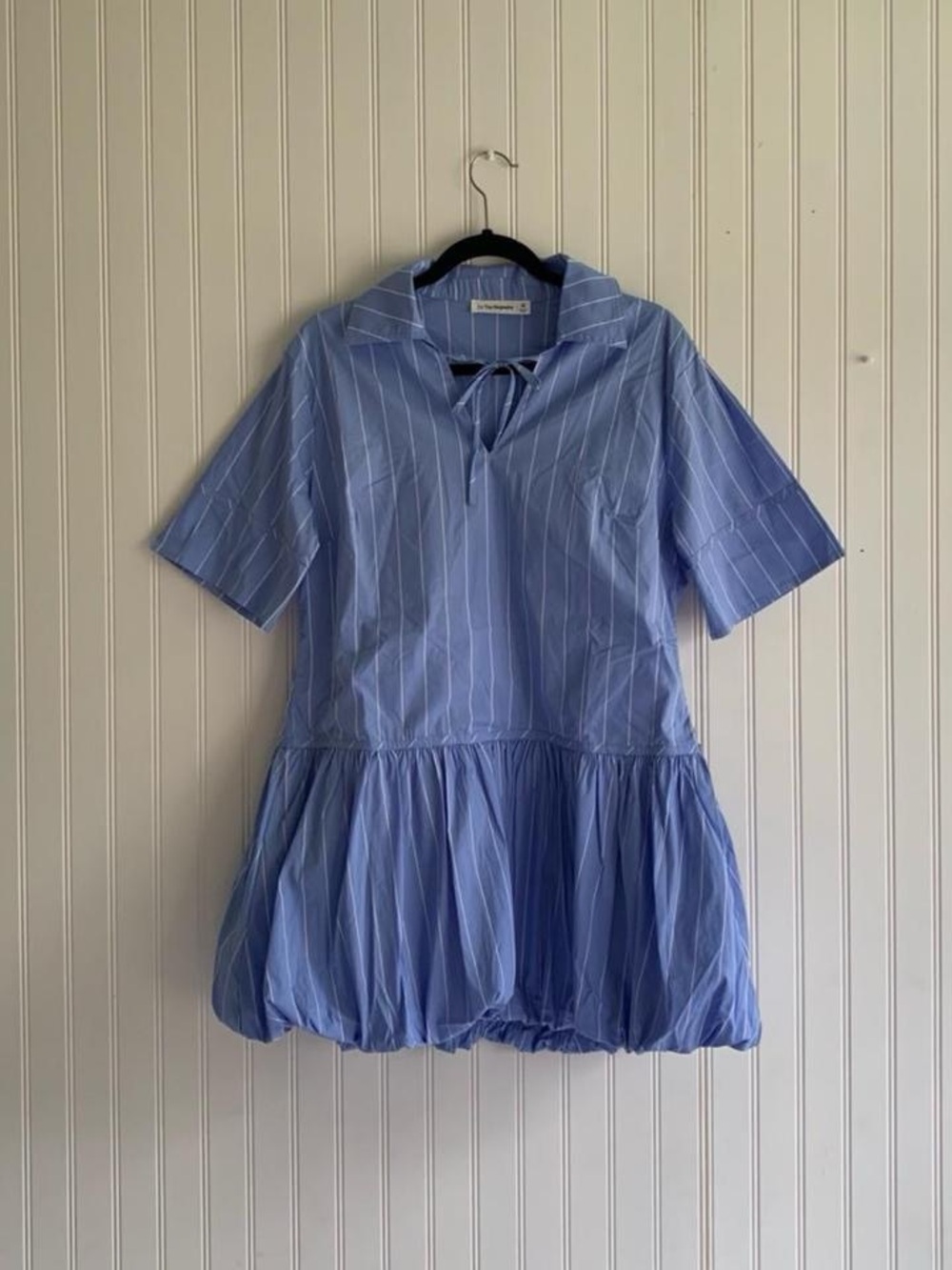 In The Beginning Blue Striped Bubble Hem Mini Dress M NWOT